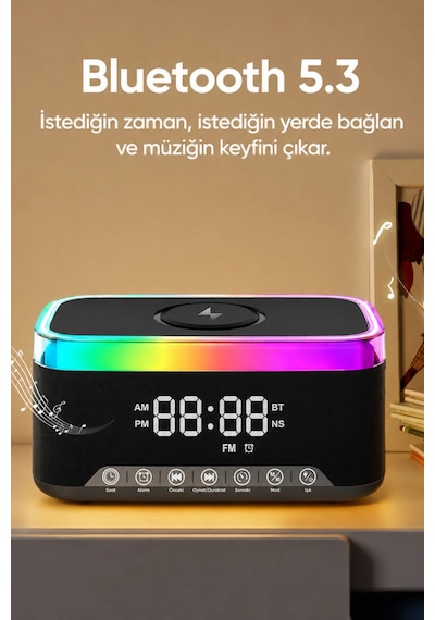 Jedel Sa-148 Dijital Saatli Bluetooth Hoparlör Ve 15w Hızlı Kablosuz Şarj İstasyonu