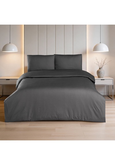 Linestyle Çift Kişilik %100 Pamuk Saten 90 Tel Nevresim Seti Antrasit 3 Parça