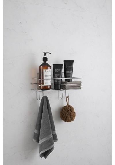 Krom Yapışkanlı Şampuanlık 30 Cm Askılı Banyo Duş Rafı Organizer Tşk-01 Krom