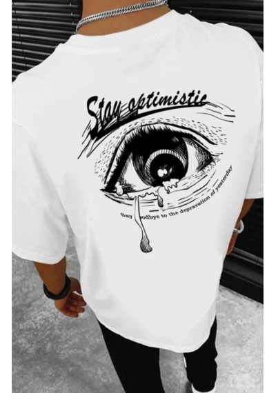 Altamira Erkek Beyaz Stay Göz Baskılı Oversize T-shirt 001