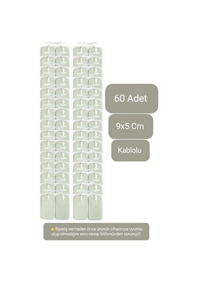 60 Adet 9x5 Cm Kablolu Tens Pedi, Elektrot Pedi, Yedek Tens Elektrodu