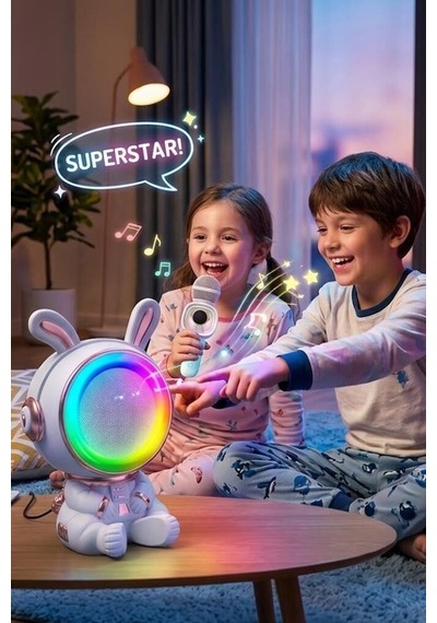Özel Üretim Kıdmıc-05 Beyaz Tavşan Figürlü Speaker Taşınabilir Şarkı Mini