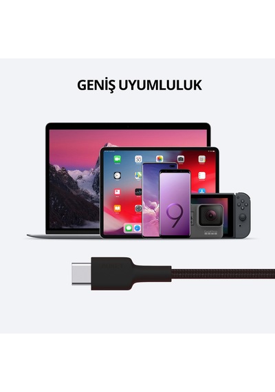 Aukey Cb-cd45-bk Pd Destekli Naylon Örgülü Type-c Şarj Kablosu 0.9 M - Siyah