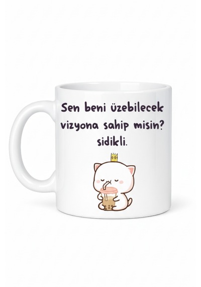 Komik Tasarım Kupa Bardak ''sen Beni Üzebilecek Vizyona Sahip Misin '' Yazılı Seramik Kahve Kupası Beyaz