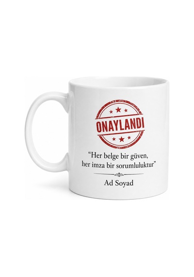 Noter Katibine Özel Onaylandı Damgalı Hediye Çay Kupası Bardak Beyaz / Çok Renkli