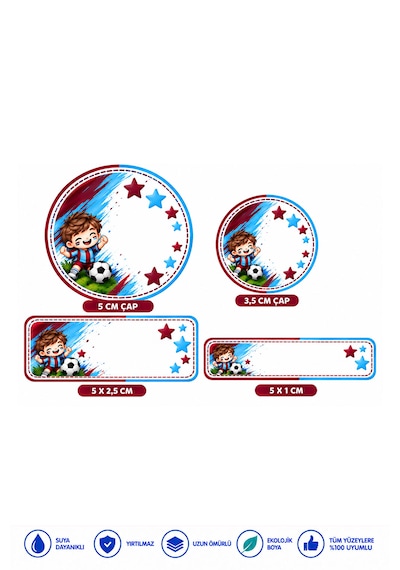 Okul Etiketi Kalem Defter 235 Adet Kişiye Özel İsim Yazılabilen Sticker Futbol Temalı Bordo Mavi Bordo - Mavi