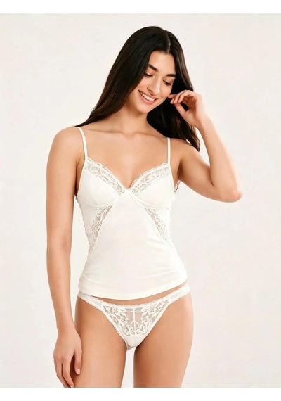 Pierre Cardin Kadın Dantel Detaylı Nightwear Atlet & Slip Takımı Ekru