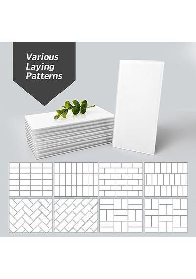 Art3d Mutfak Veya Banyo İçin 32 Parça Soy Ve Yapıştır Tezgah Üstü Cam Karo, 7,62 Cm X 15,24 Cm Metro Beyaz Arka Sıçrama Fayansları
