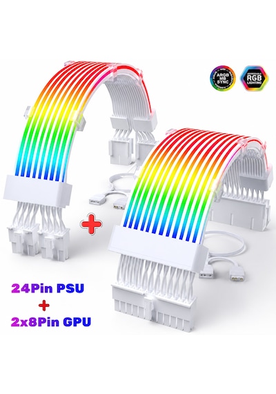 Gametech A-rgb Sleeved Kablo Set Rgb Uzatma Kablo 1x24 Pin Anakart + 2x8 Pin Ekran Kartı