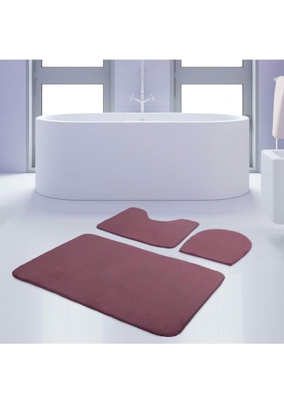 Bonny Home Unicolor Düz Mürdüm 3lü Banyo Paspası Halısı Seti Kaymaz Mürdüm