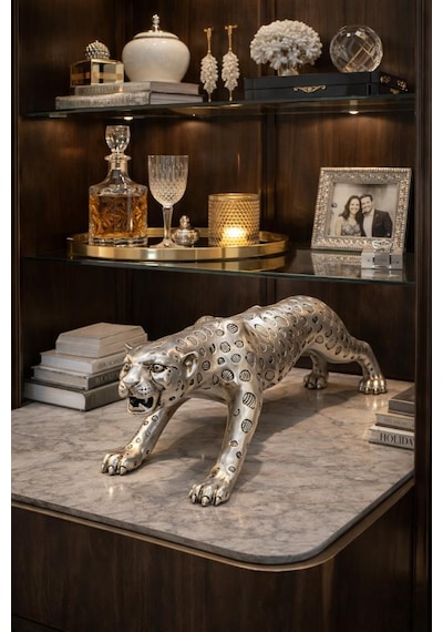 Lüks 60 Cm Leopar Heykel Ev Dekorasyon, Salon Ve Ofis Masa Üstü Dekoru