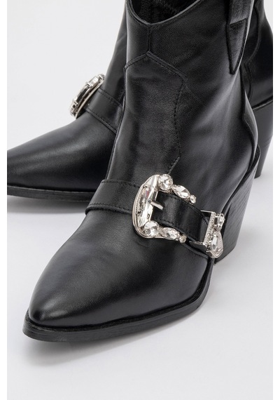 Luvishoes Luvi Shoes Any Siyah Cilt Taşlı Hakiki Deri Kadın Topuklu Bot Siyah-Cilt