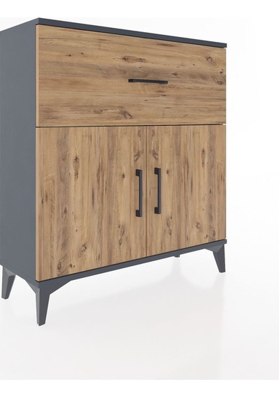 Arges Şifonyer Tek Raflı Tek Çekmeceli 2 Kapaklı 88x30x96 Ant... Antrasit