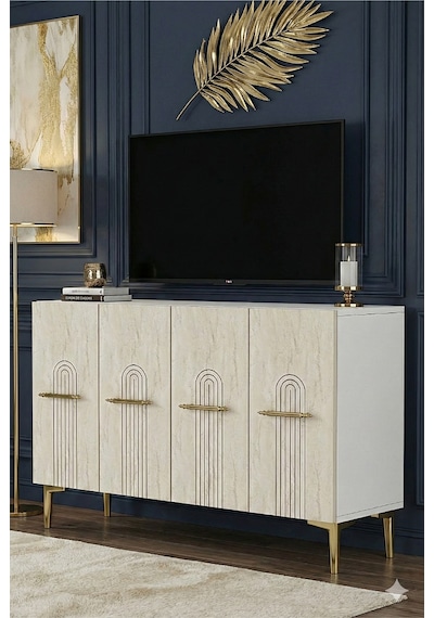 Ka1215btg İda Konsol, Ve Tv Sehpası Beyaz-traverten-gold 120cm