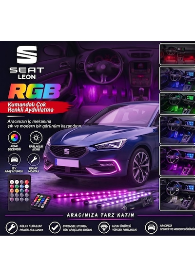 Seat Leon Ayak Altı Led Kumandalı Araç Içi Aydınlatma 4 Lü Sese Duyarlı Renk Değiştirme Özellikli