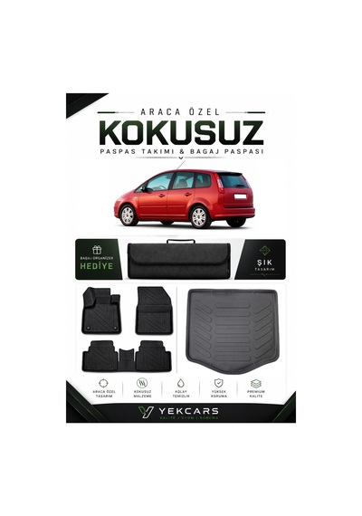 Ford C-max 2006 Model Aracınıza Özel 4d Karbonlu Kauçuk Paspas Takımı Ve Bagaj Havuzu