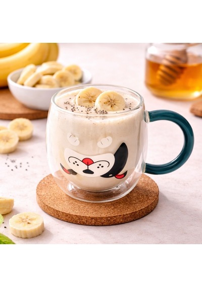 Çift Cidarlı Hayvan Figürlü Cam Kupa - 280 Ml Siyah