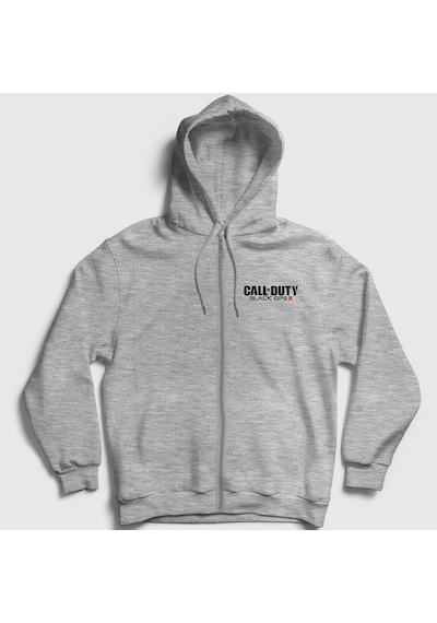 Presmono Unisex Black Ops Call Of Duty Fermuarlı Kapüşonlu Sweatshirt Gri Melanj