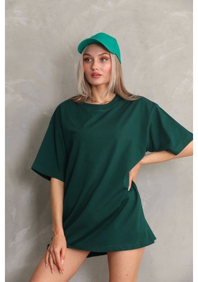 Wear Vexel Kadın Düz Kısa Kol Penye T-shirt- Yeşil Yeşil