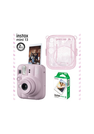 Instax Mini 13 Pembe Fotoğraf Makinesi Simli Pleksi Kılıf Ve 10'lu Film Hediye Seti