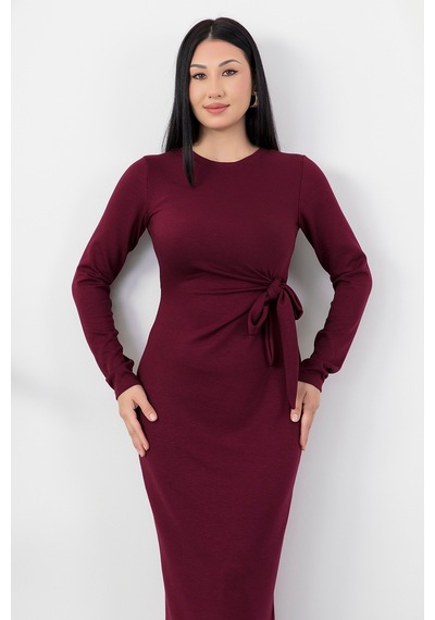 Kalopya Yandan Bağlamalı Yırtmaçlı Model Elbise Dks1136 Bordo
