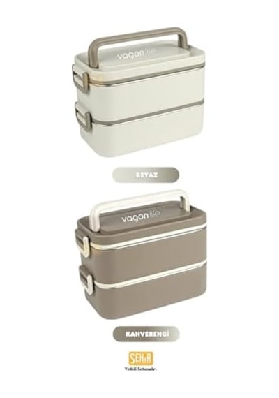 2000ml Lunchbox 2 Katlı 3 Bölmeli Mini Kaseli Çelik Sefer Tası Yemek Kutusu Beyaz Açık