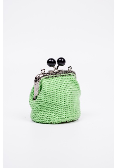 Fabric Craft Bag Bozuk Para Cüzdanı Merserize İplik Klipsli Örgü Açık Yeşil