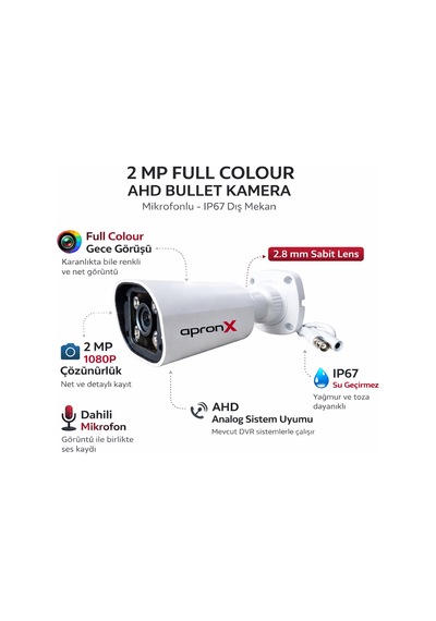 Ax-bw125s 2mp 2.8mm Full Color Mikrofonlu Bullet Ahd Metal Kasa Kamera