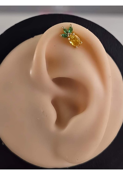 Ananas Model Kıkırdak Piercing Tragus Helix Altın Kaplama Gold Renk Küpe Gold