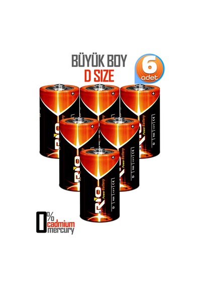 Rio 6lı Büyük Boy Pil R20 D-size Pil D Boy Pil Oyuncak Pili Çinko Karbon Pil Zn-c 1.5 V