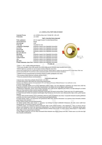 Gu 10 Dekoratif Yuvarlak Plastik Kasa Gold 2 Adet