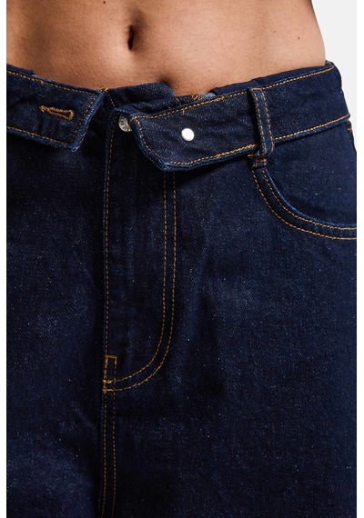Kadın İndigo Selvedge 7w6-50 Straight Fit Kemer Detaylı Denim Jean