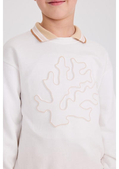 Panço Erkek Çocuk Yaka Detaylı Beyaz Sweatshirt