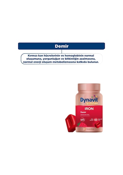 Dynavit Gummies Iron 60 Çiğnenebilir Form - Aile Boyu Kullanım Demir - Enerji