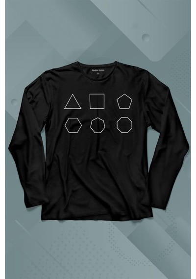 Geometri Çokgenler Üçgen Beşgen Altıgen Sekizgen Uzun Kollu Tişört Baskılı T-shirt 001