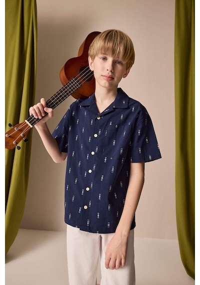 DeFacto Erkek Çocuk Oversize Geniş Kalıp Polo Yaka Brode Kısa Kollu Gömlek D8339A825SMNV248