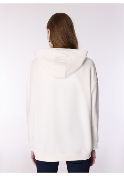 Mustang Ekru Kadın Kapüşon Loose Fit Baskılı Sweatshirt M4wl-swt-1890