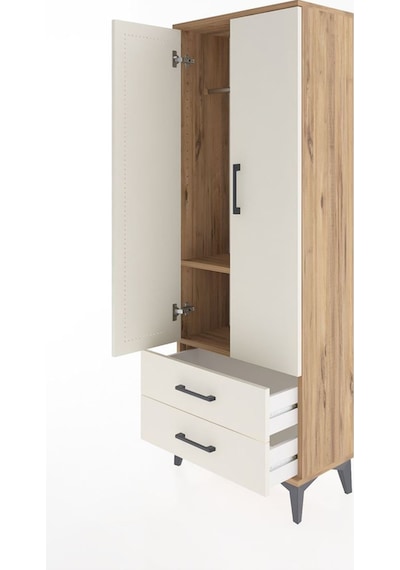 Arges Dolap 2 Raflı 2 Çekmeceli Tek Askılı 60x30x163 Çam-aytaşı Çam