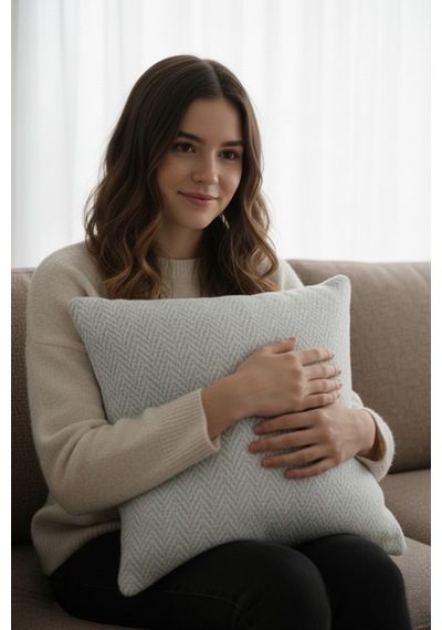 Chevron Bohem Dekoratif Punch Yastık Kırlent Kılıfı Açık Gri 45 x 45