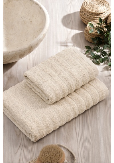 Eponj Home 2li Havlu Seti Dalga 50x85cm+70x140cm Bej Bej