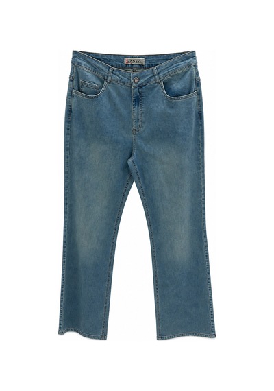 Büyük Beden Fermuarlı Denim Kadın Pantolon Mavi
