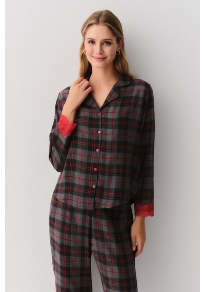 Suwen Feel Maskülen Pijama Takımı Sh26125660b1360 Gri Melanj Ekoseli