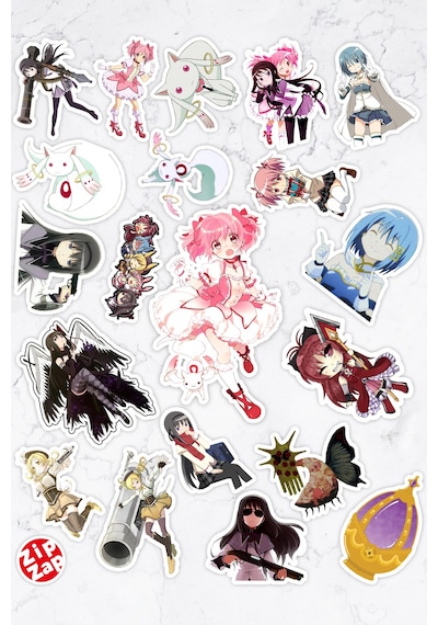 Puella Magi Madoka Magica Anime Sticker Paketi 20 Adet Çok Renkli