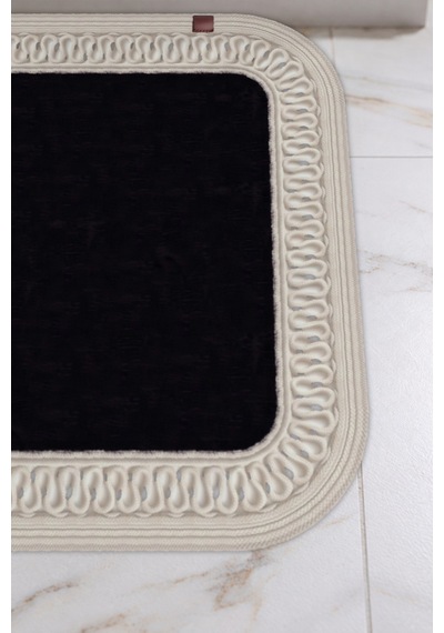 Banyo Paspası Takımı 70x110+50x70 Cm İç Trikot Siyah & Krem Siyah - Krem