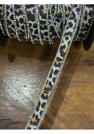 Ütü İle Yapışan Leopar Taşlı Dekoratif Şerit Bordüz En 1 Cm 1 Metre
