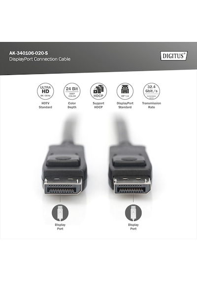 Displayport Bağlantı Kablosu - 2 M - Displayport 1.4 - Uhd-ıı 8k/60hz - 4k/120hz - Monitörler, Grafik Kartları İçin Uygundur - Siyah