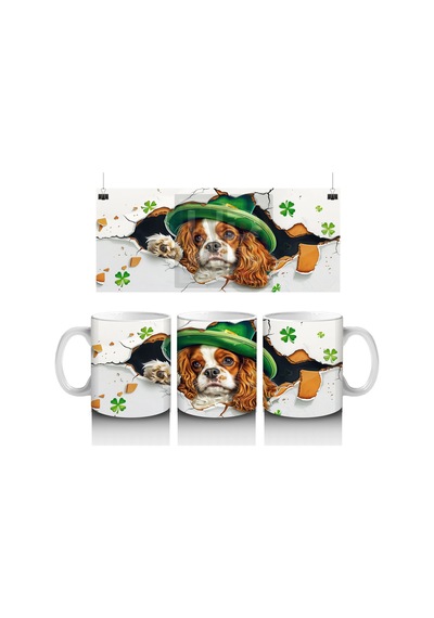 Şans Sembolleriyle Süslenmiş Leprechaun Cocker Köpek - Baskılı Kahve Kupası Renkli