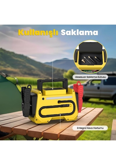 Groove F05 42000mah 8000a Akü Takviye Cihazı +lastik Şişirme Kompresörlü Taşınabilir Jump Starter+pd 30w Hızlı Şarj Kompresör+powerbank+led Lamba+lcd Ekran