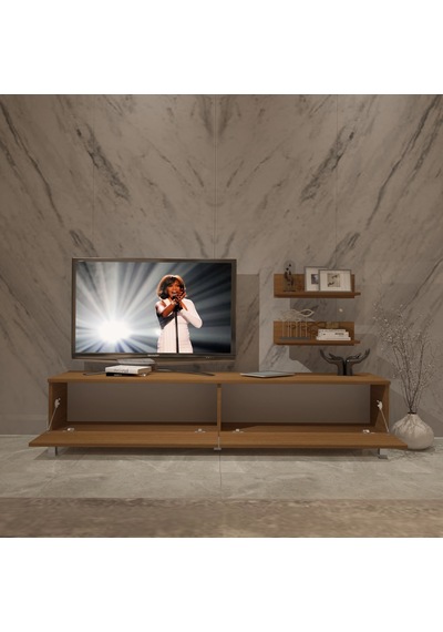 Decoraktiv Eko 4 Mdf Std Krom Ayaklı Tv Ünitesi Tv Sehpası Ceviz