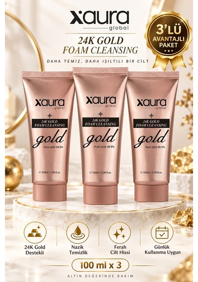 Xaura Global 24k Gold Foam Cleansing 100 Ml 3 Adet